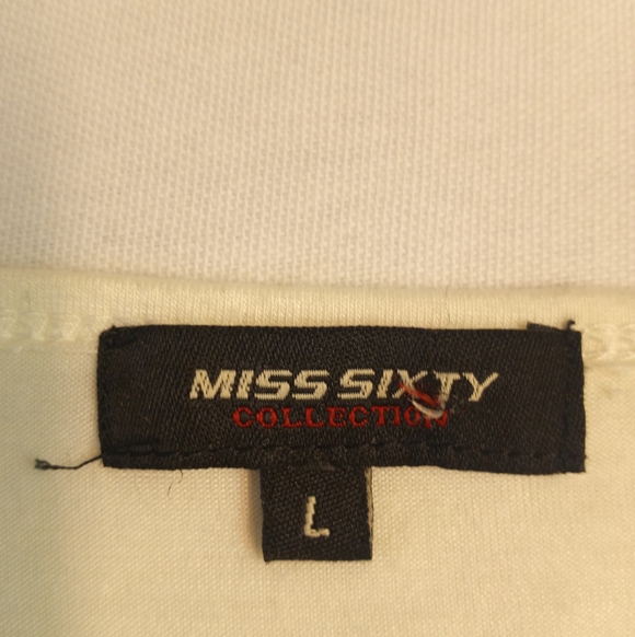 Miss Sixty Vintage Y2K Flutter Cap Sleeve White Logo Indie Sleeze Rocker Top L - Picture 4 of 8